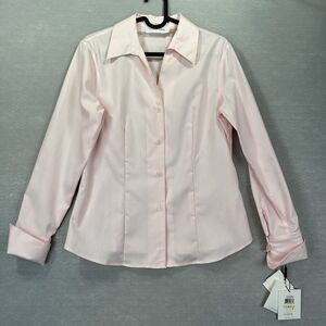 NWT Calvin Klein Women’s Size 4 Non Iron Pink Button Up Long Sleeve Blouse NEW